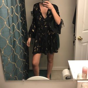 WORN ONCE gold and black wrap dress